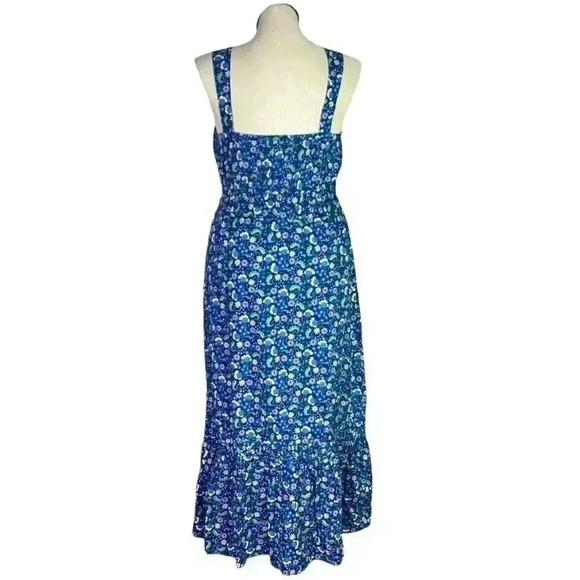 Loft Ann Taylor Dress Women L Blue Multi Floral Sundress Ruffle Sleeveless - Picture 5 of 8